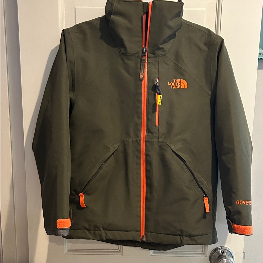 The North Face Kids Ski Jacket - Forest Green with Bright Orange